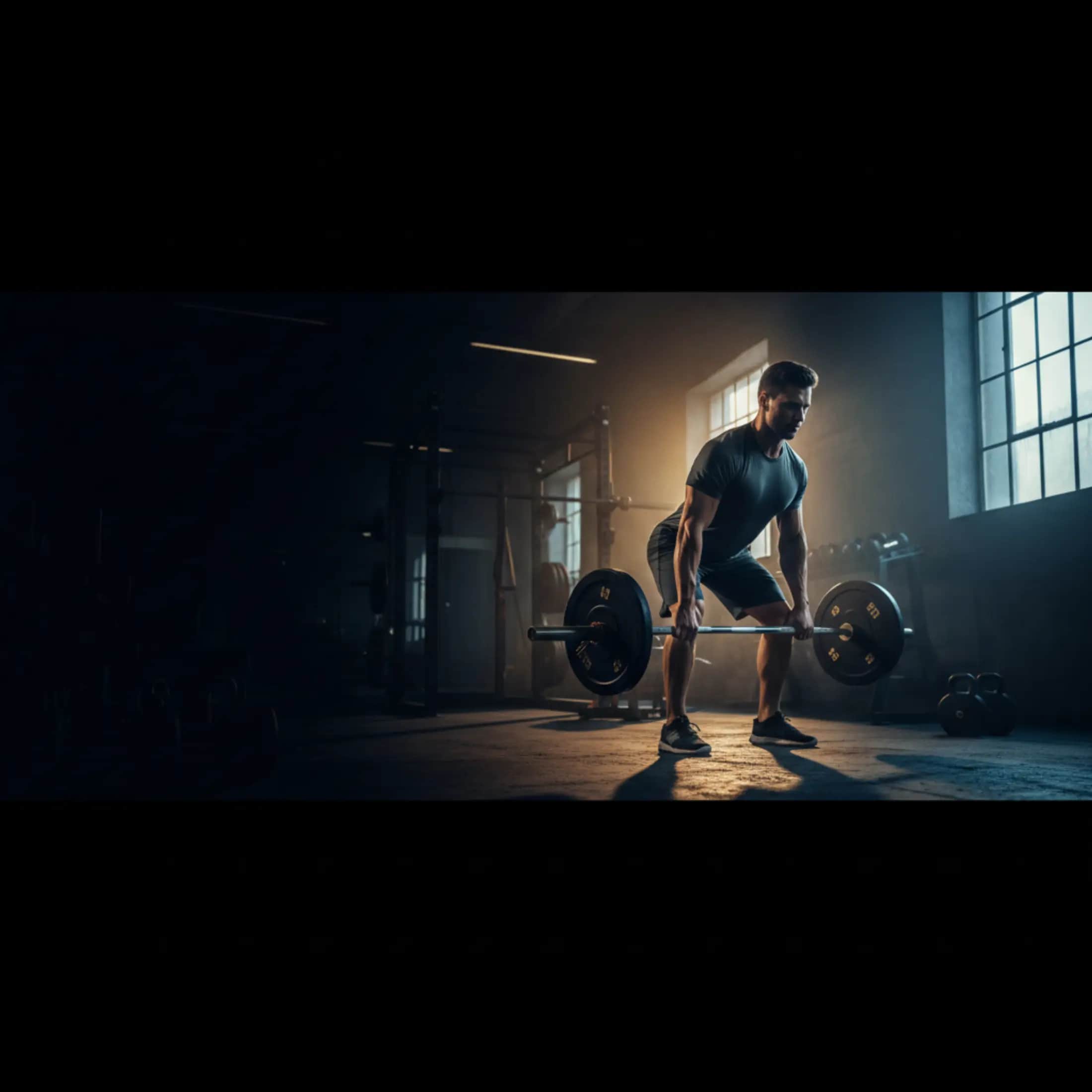 Growth hormone secretagogue research peptides — athlete training with heavy free weights at dawn