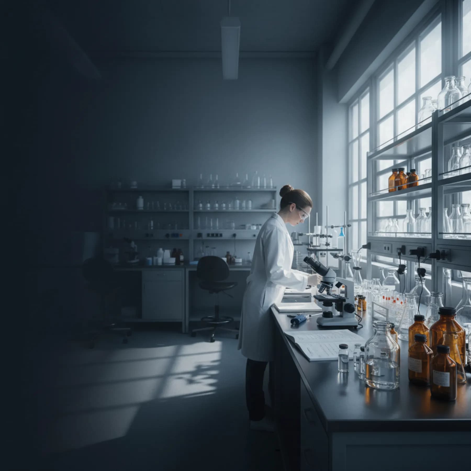 Researcher reading clinical notes in a laboratory